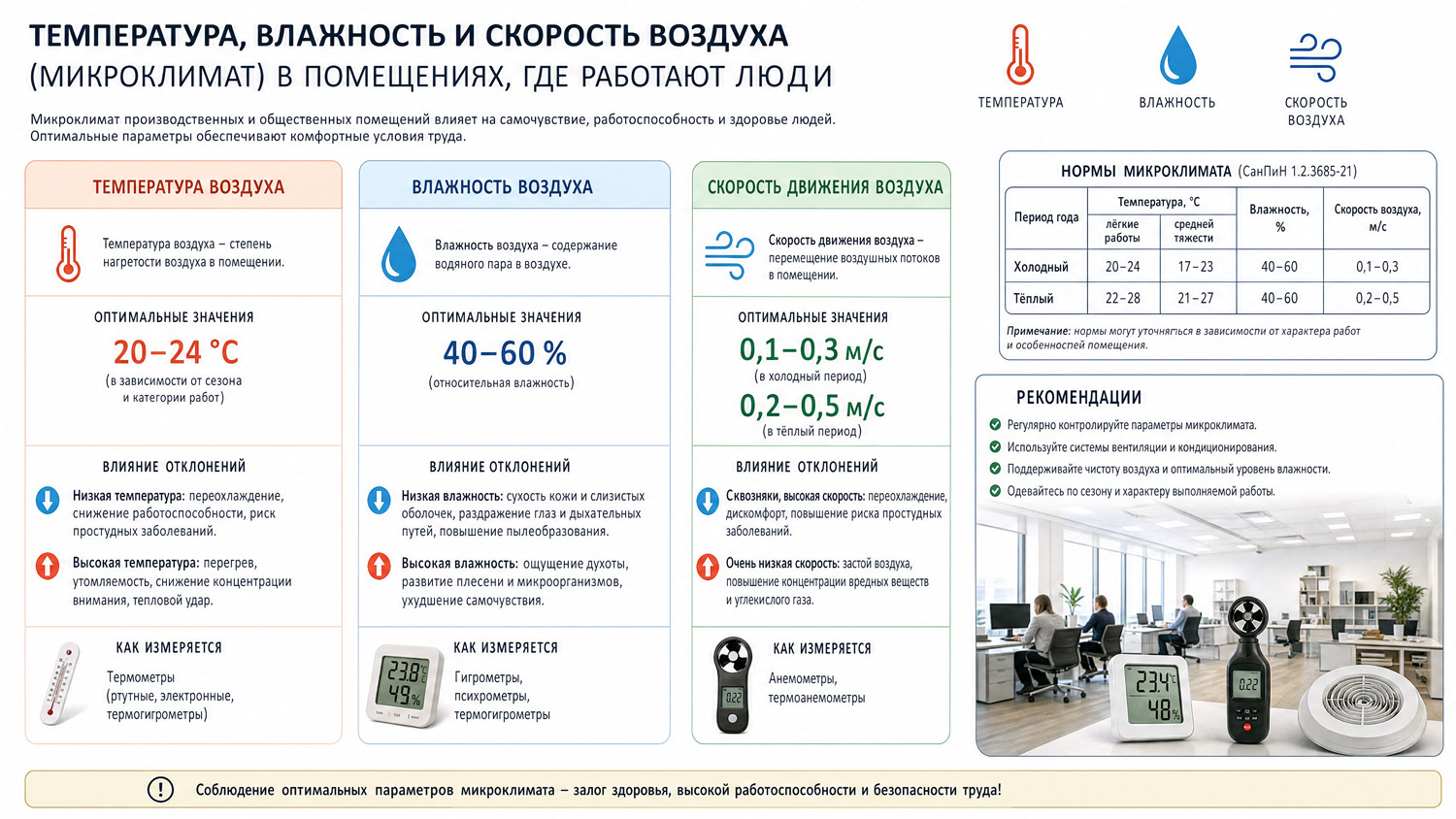 Температура и влажность воздуха, где находятся люди